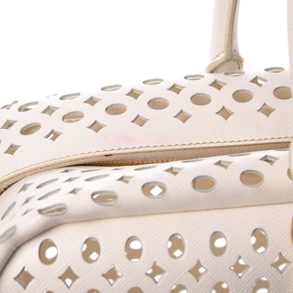 Prada Saffiano Perforated Zip Around Tote Talco 10 of 17