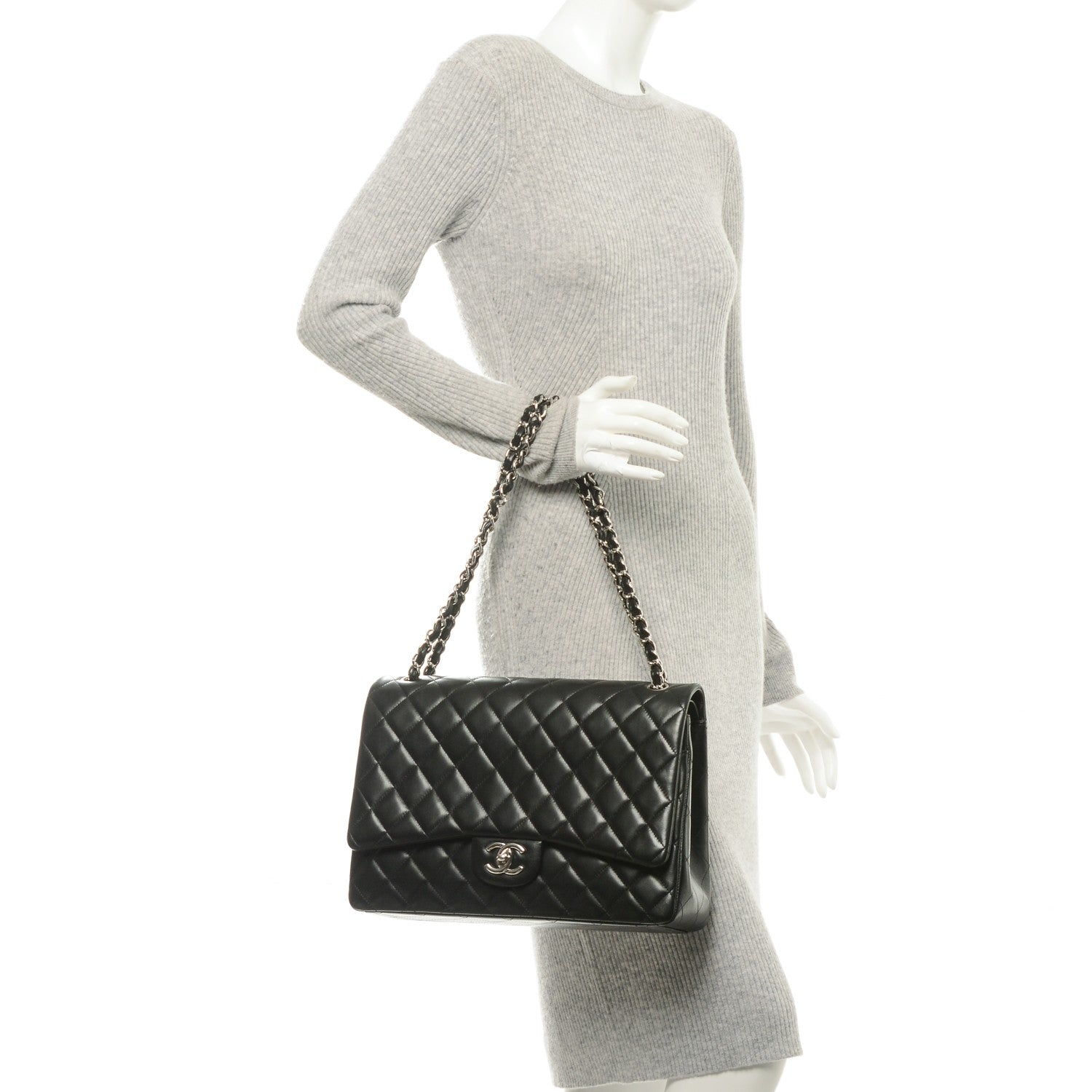 Chanel Lambskin Quilted Maxi Double Flap Black 2 of 8