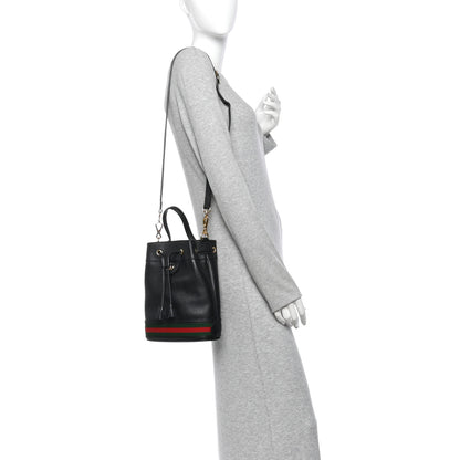 Gucci Glazed Textured Calfskin Web Small Ophidia Bucket Bag Black 2 of 10