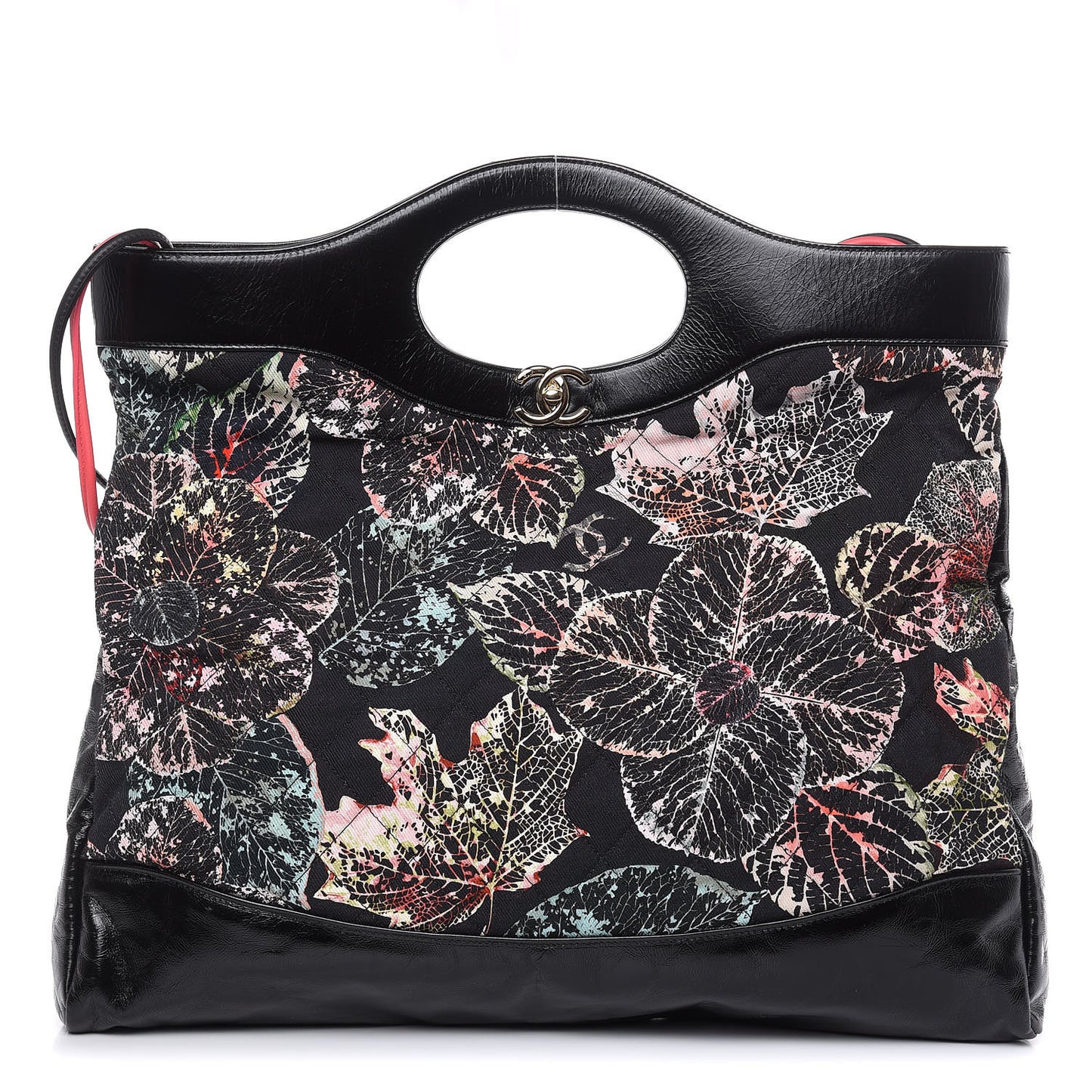 Patent Calfskin Canvas Printed Large 31 Shopping Bag Black