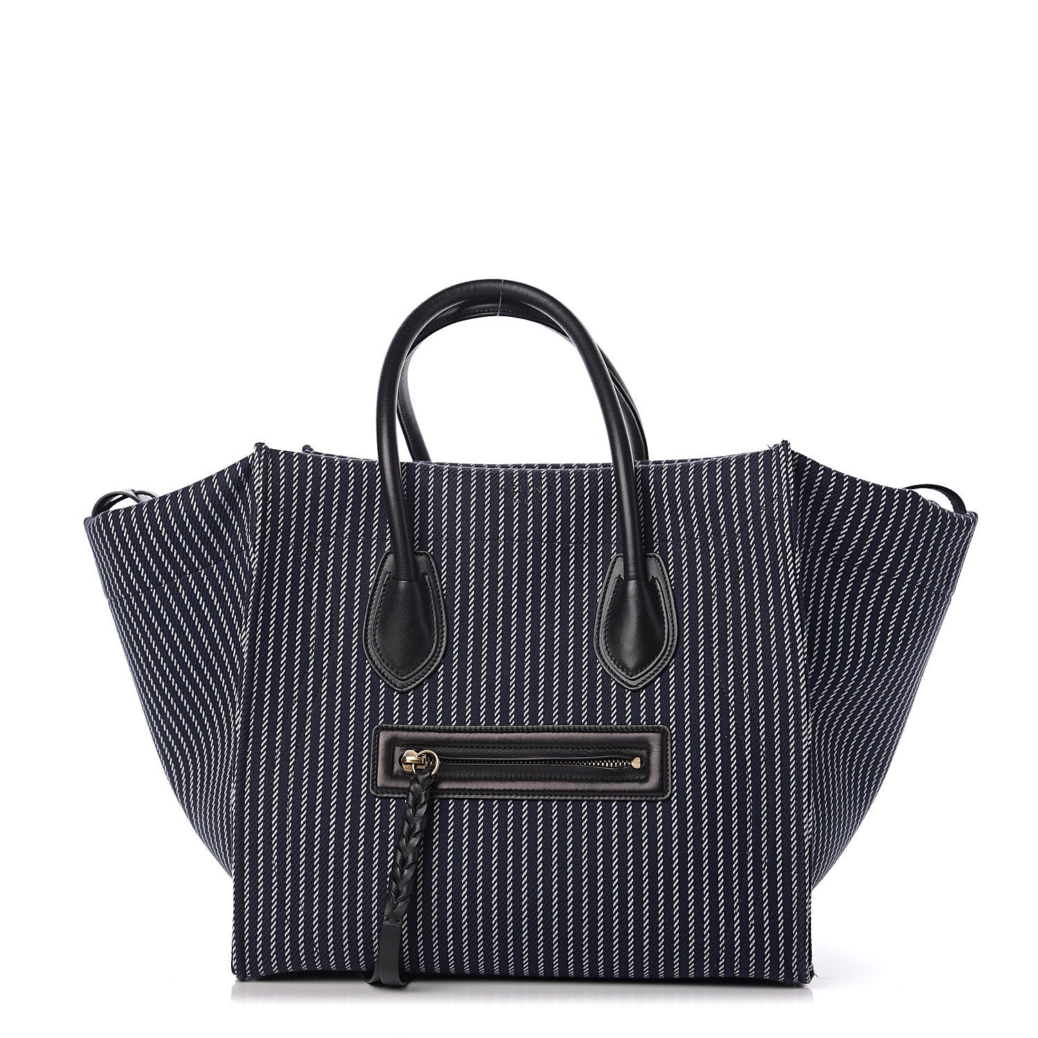 Celine Cotton Canvas Striped Medium Phantom Luggage Navy White 1 of 8