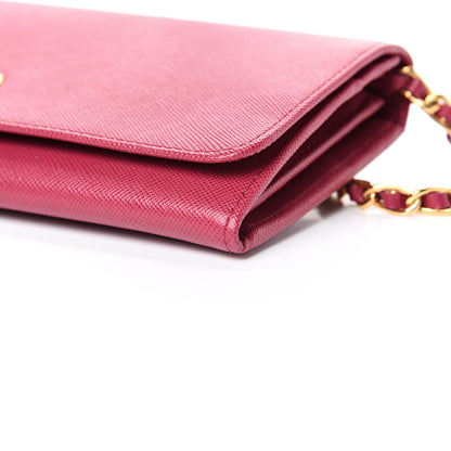 Prada Saffiano Metal Oro Chain Wallet Ibisco 10 of 11