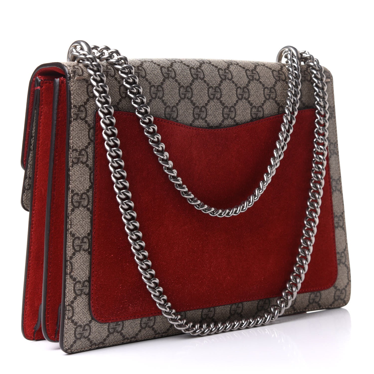 Gucci GG Supreme Monogram Suede Cudu Medium Dionysus Shoulder Bag Beige Ebony Vulcanic Red 3 of 11