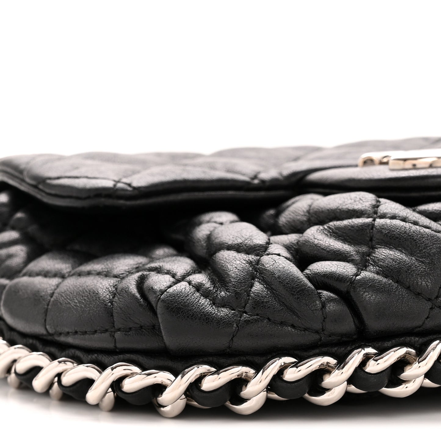 Washed Lambskin Quilted Mini Chain Around Flap Black