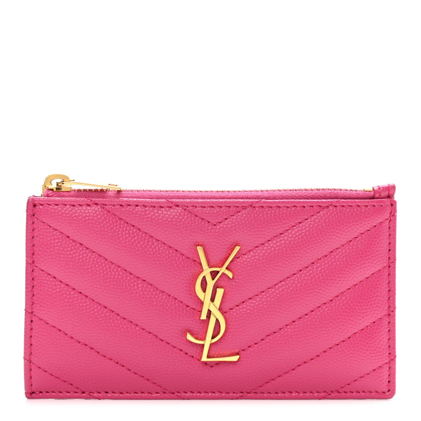 Grain De Poudre Matelasse Chevron Monogram Fragments Zippered Card Case Fresh Fuxia