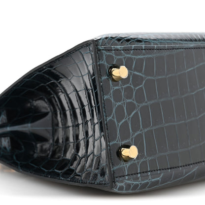 Hermes Shiny Niloticus Crocodile Kelly Sellier 25 Vert Rousseau 9 of 10