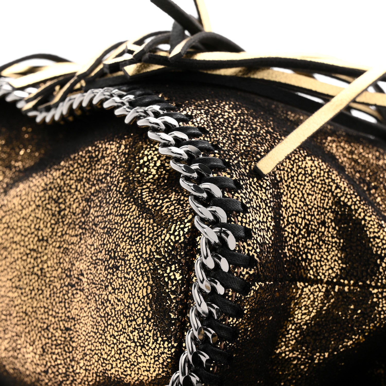 Stella McCartney Metallic Shaggy Deer Fringe Falabella Bucket Bag Gold Black 10 of 10