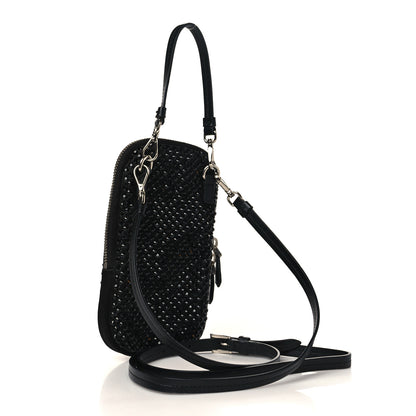Prada Satin Crystal Zip Phone Case Crossbody Bag Black 2 of 7