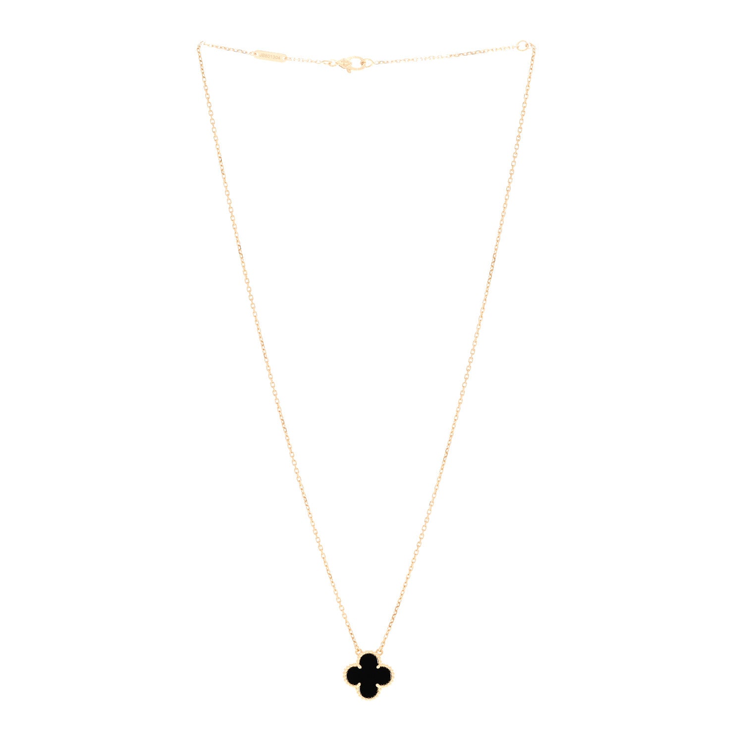 Van Cleef & Arpels 18K Yellow Gold Black Onyx Vintage Alhambra Pendant Necklace 3 of 6
