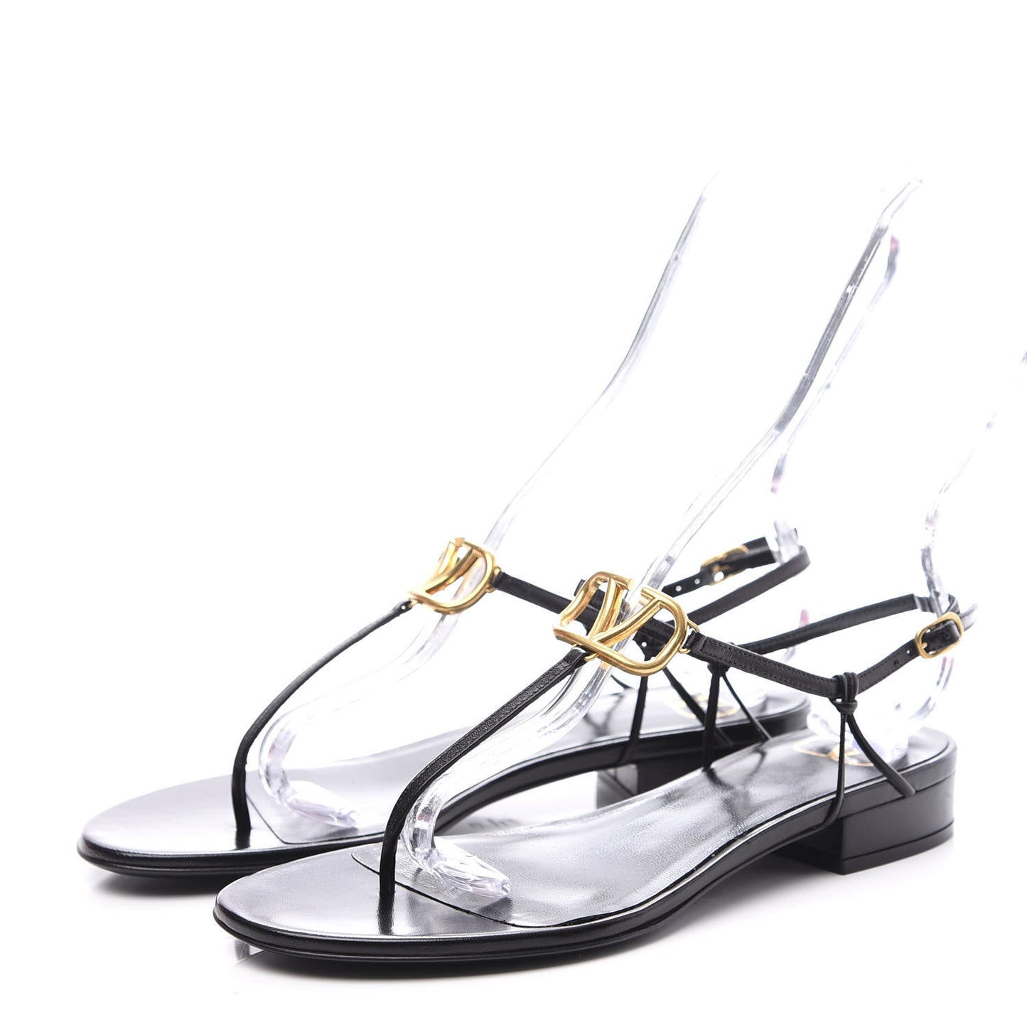 Calfskin Vlogo Slingback Low Heel Thong Sandals 37 Black