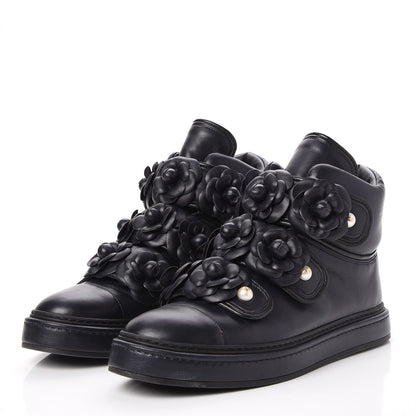Chanel Calfskin Camellia High Top Sneakers 39.5 Navy 2 of 9