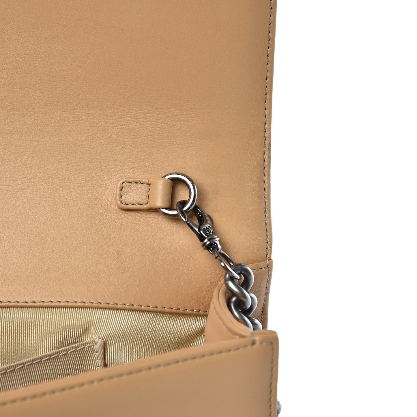 Calfskin Chevron Quilted Boy Convertible Clutch Flap Beige