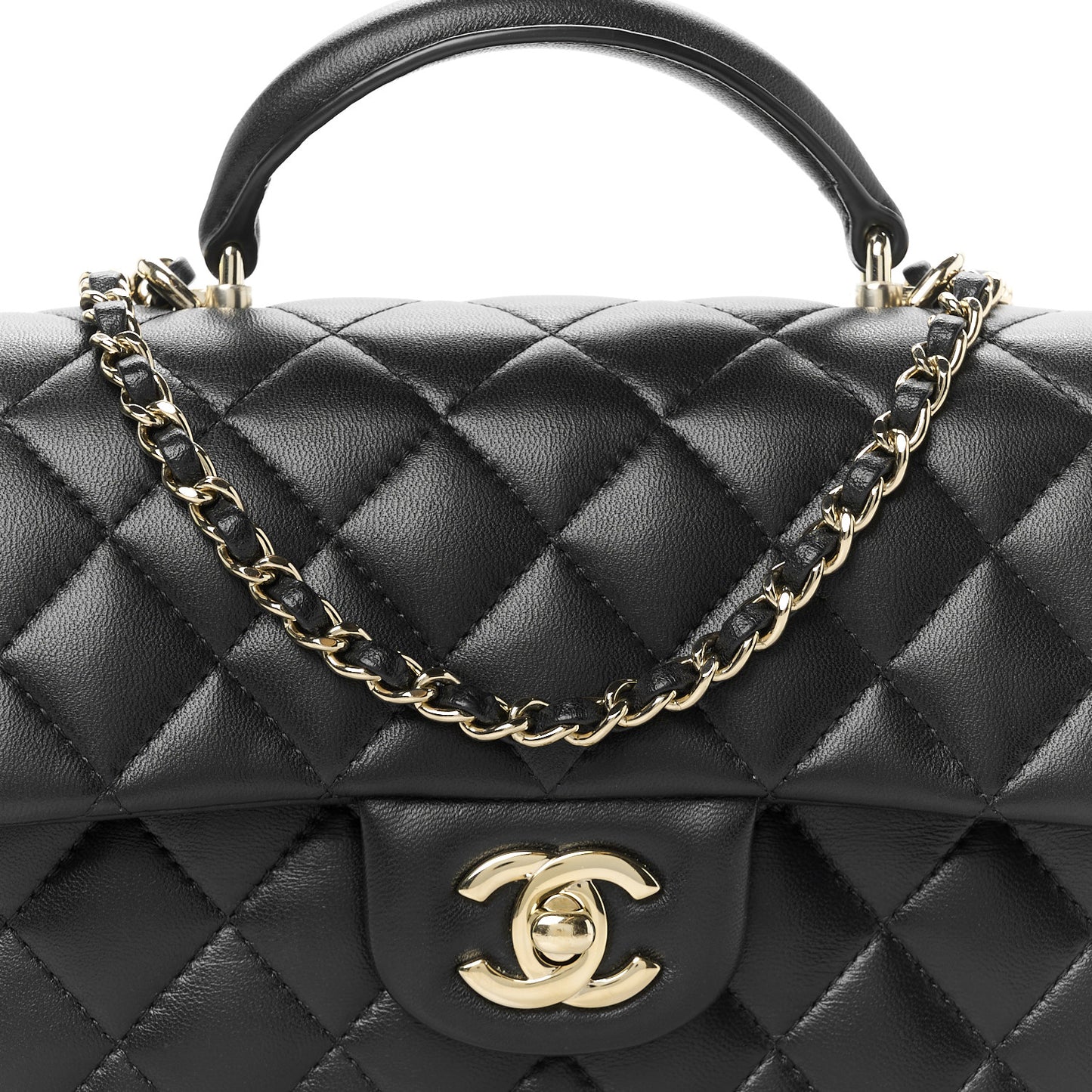 Lambskin Quilted Mini Top Handle Rectangular Flap Black
