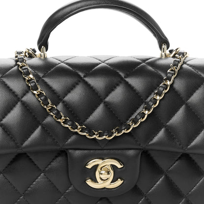 Chanel Lambskin Quilted Mini Top Handle Rectangular Flap Black 9 of 12