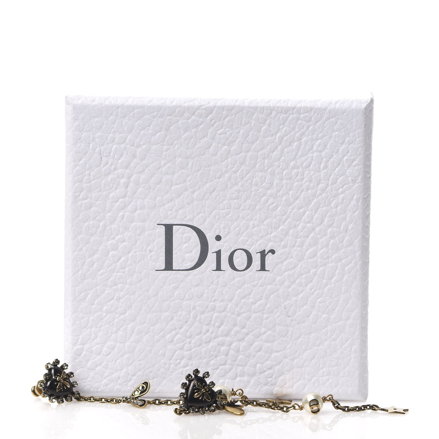 Christian Dior Crystal Pearl Bee Heart Drop Earrings Antique Gold 5 of 5