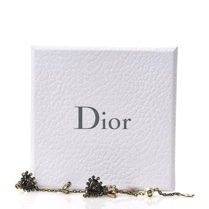 Christian Dior Crystal Pearl Bee Heart Drop Earrings Antique Gold 5 of 5