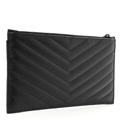 Saint Laurent Grain De Poudre Chevron Monogram Bill Pouch Black 3 of 7