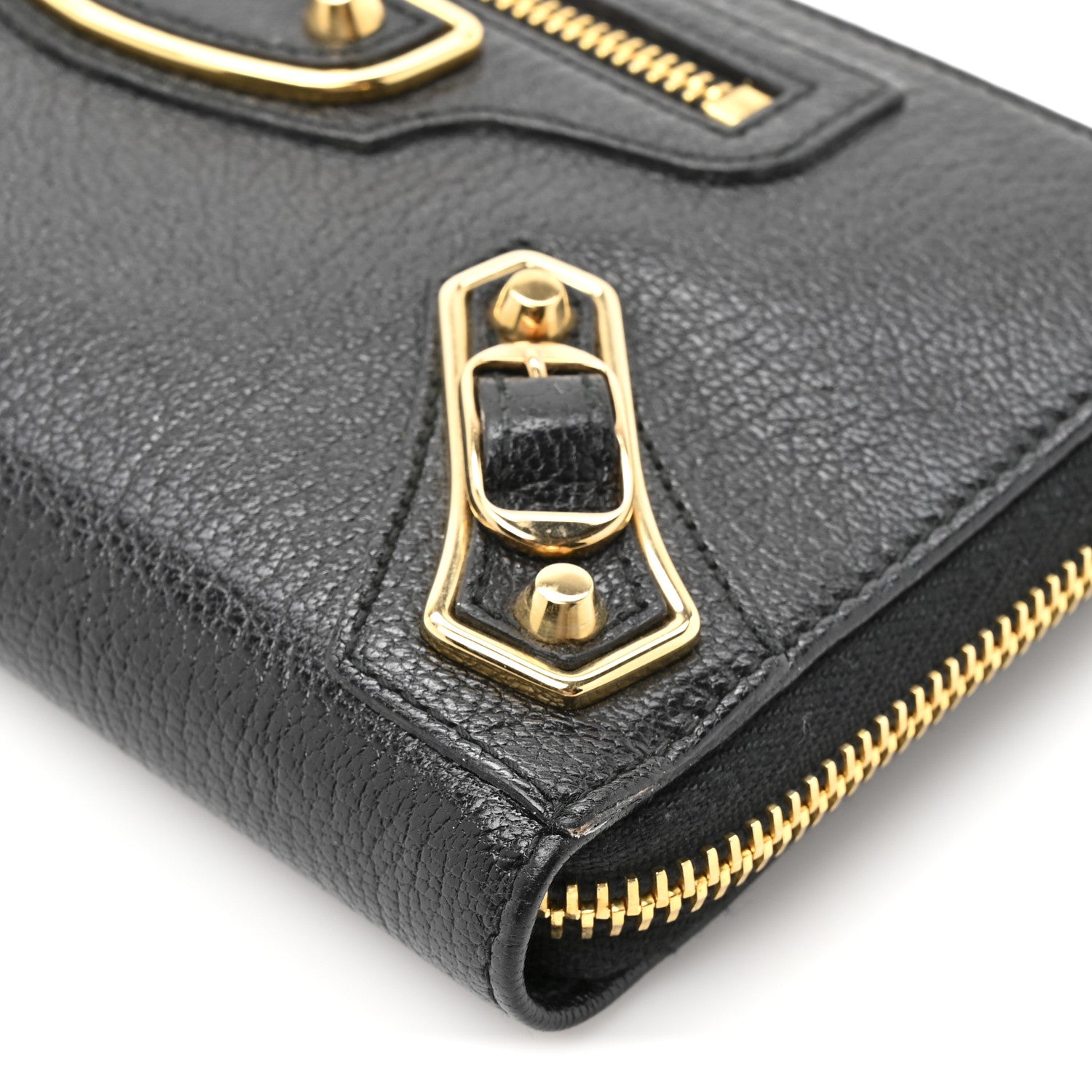 Balenciaga Chevre Gold Metallic Edge Hardware Continental Zip Around Wallet Black 9 of 12