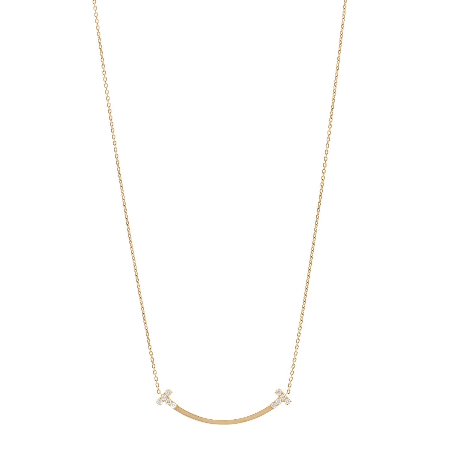 Tiffany 18K Yellow Gold Diamond .19ctw Medium T Smile Pendant Necklace 1 of 5