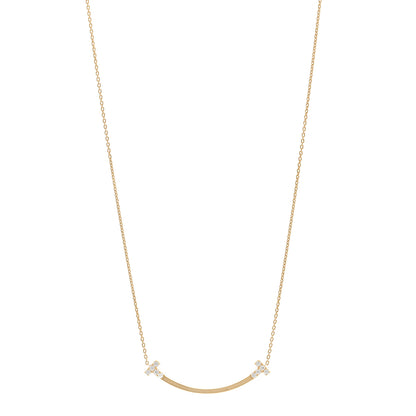 Tiffany 18K Yellow Gold Diamond .19ctw Medium T Smile Pendant Necklace 1 of 5