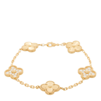 Van Cleef & Arpels 18K Yellow Gold Diamond 5 Motifs Guilloche Vintage Alhambra Bracelet 1 of 5