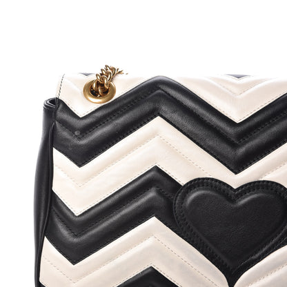 Gucci Calfskin Matelasse Medium GG Marmont Shoulder Bag Black White 11 of 14
