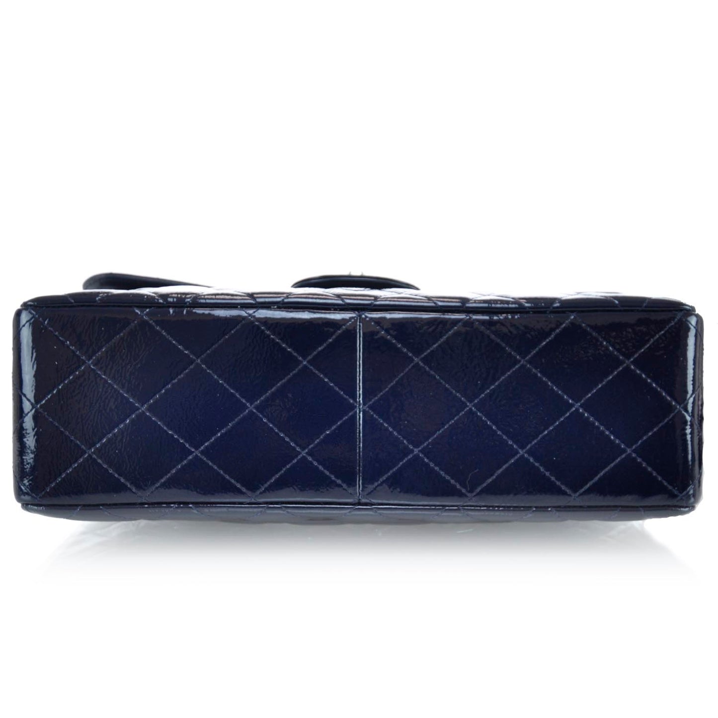 Crackled Patent Jumbo Flap Navy Blue
