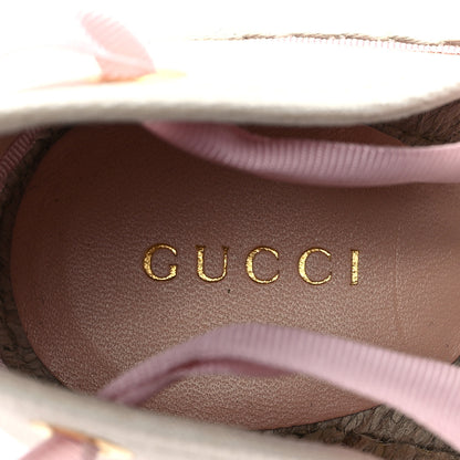 Gucci Canvas Grossgrain Embroidered Judit Ankle Wrap Platform 35/120mm Espadrille Wedges 40.5 White Shell 8 of 10