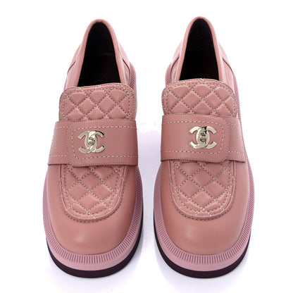 Chanel Lambskin Quilted CC Turnlock Loafers 37 Dark Pink 5 of 12