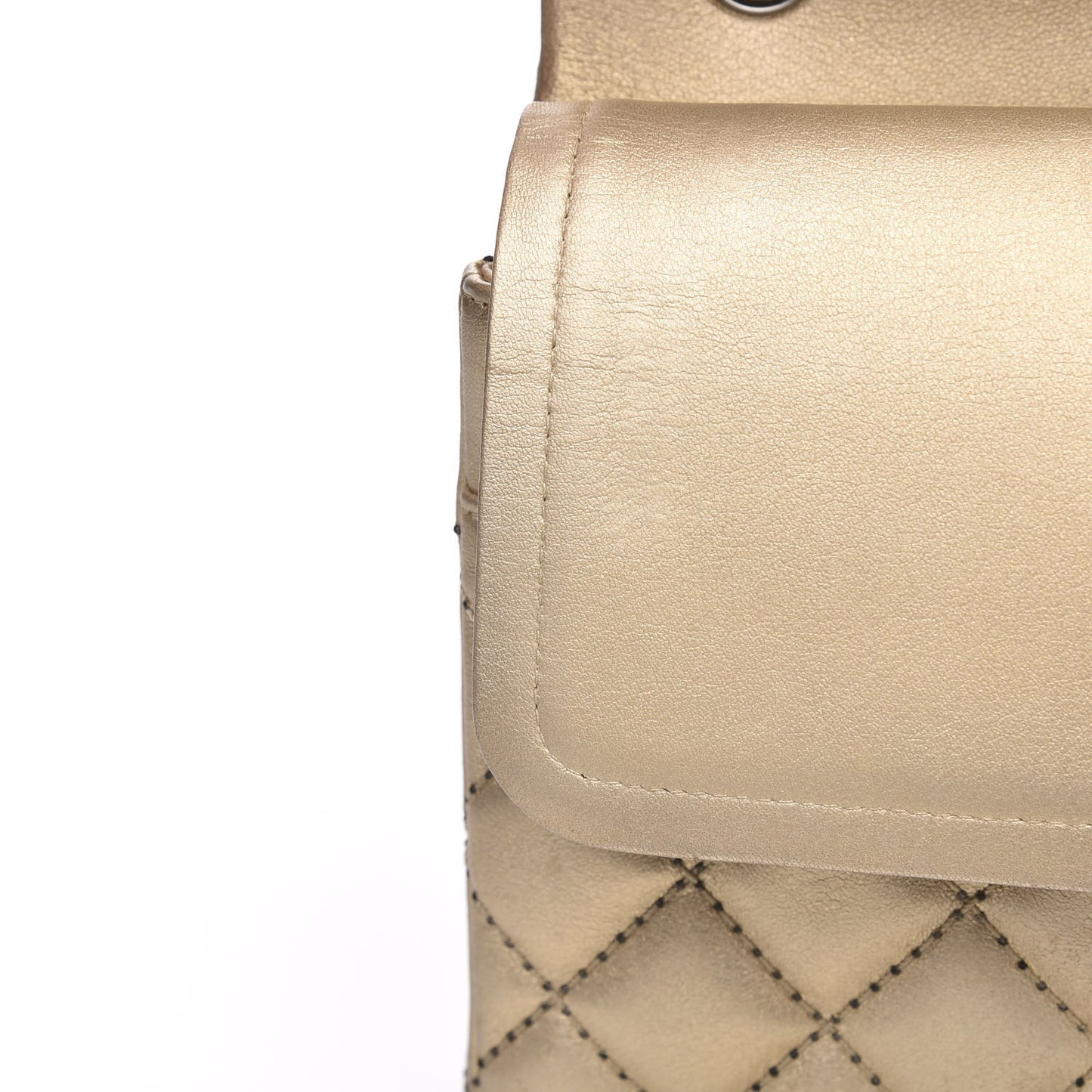 Metallic Washed Lambskin Quilted Jumbo Double Flap Dark Gold Black