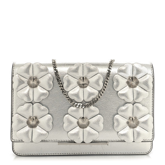 Fendi Vitello Catalan Mirror Flowerland Tube Wallet On Chain Argento 1 of 11