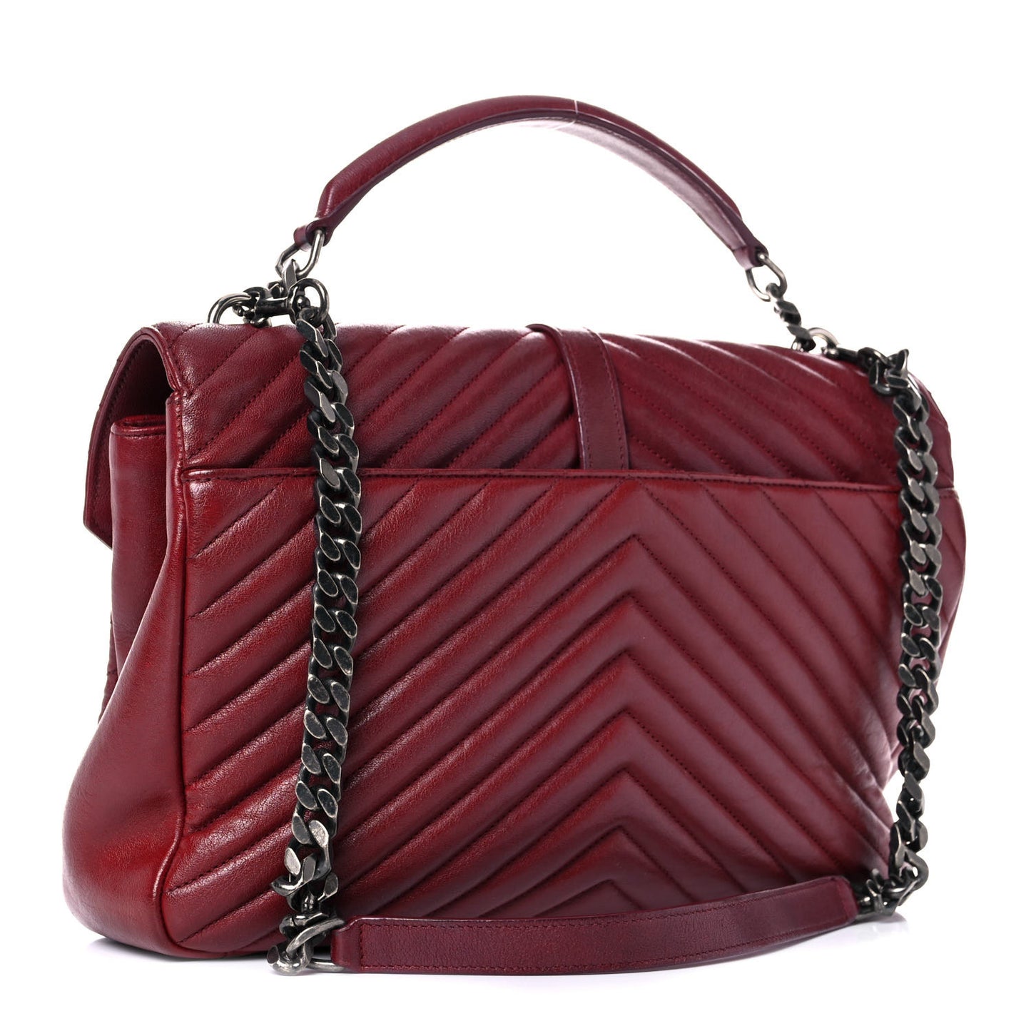 Sheepskin Matelasse Chevron Large College Monogram Satchel Oxblood