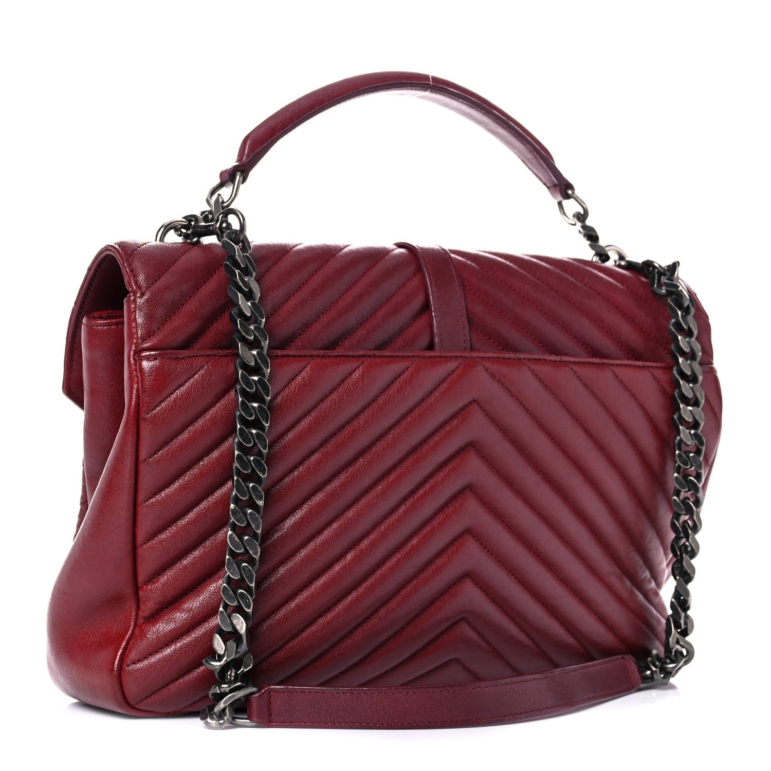 Saint Laurent Sheepskin Matelasse Chevron Large College Monogram Satchel Oxblood 4 of 26