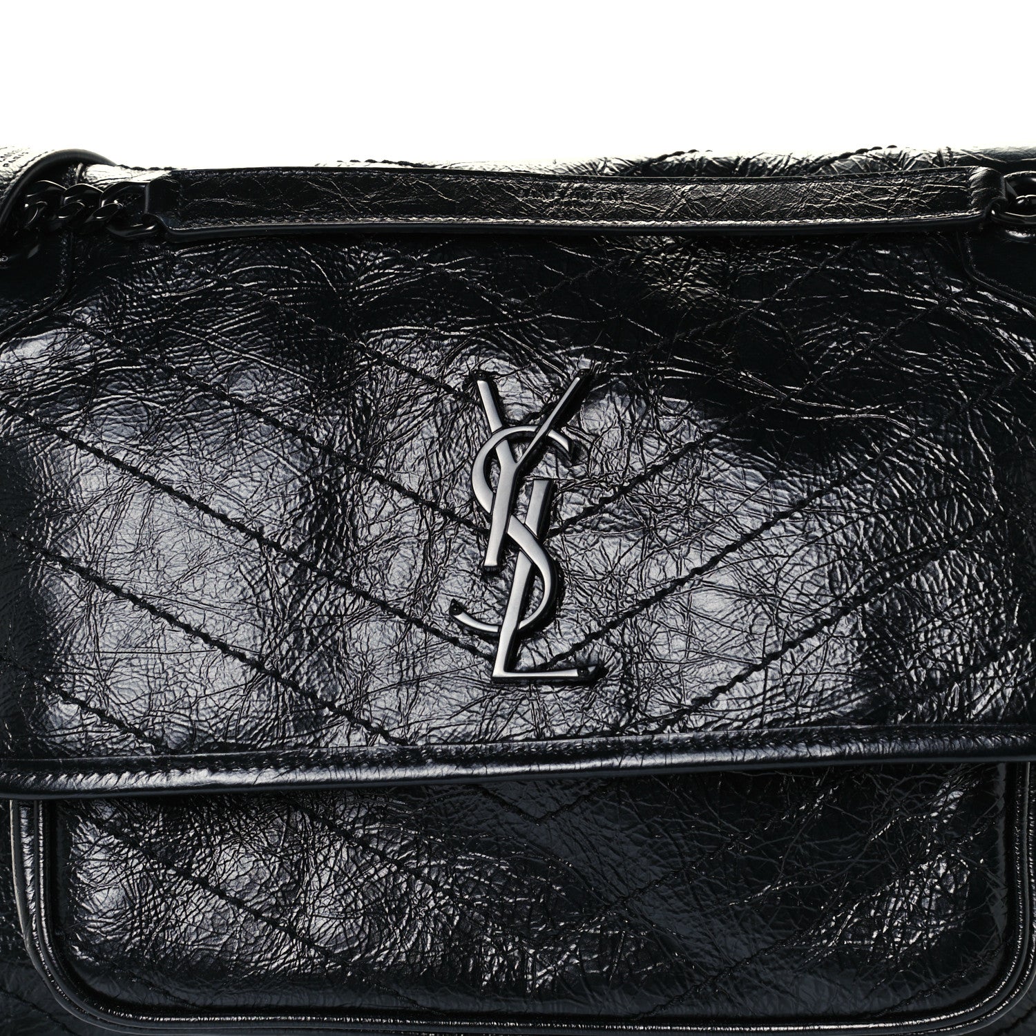 Saint Laurent Crinkled Calfskin Matelasse Monogram Medium Niki Chain Satchel Black 9 of 11