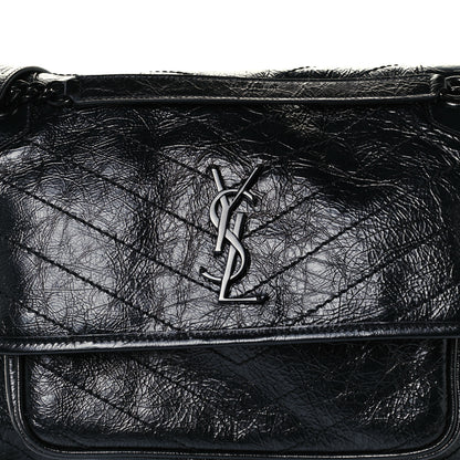 Saint Laurent Crinkled Calfskin Matelasse Monogram Medium Niki Chain Satchel Black 9 of 11