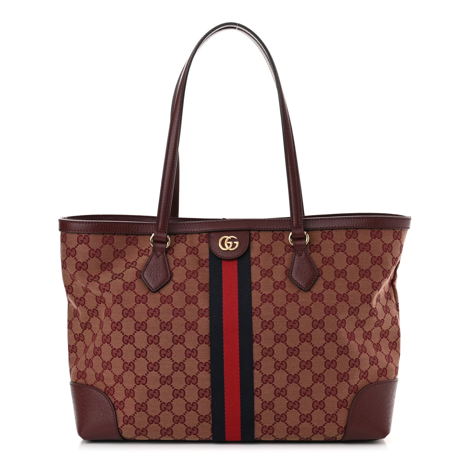 Gucci Monogram Textured Dollar Calfskin Web Medium Ophidia Shopping Tote Sahara Rubino Chardonnay 1 of 10