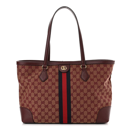 Gucci Monogram Textured Dollar Calfskin Web Medium Ophidia Shopping Tote Sahara Rubino Chardonnay 1 of 10