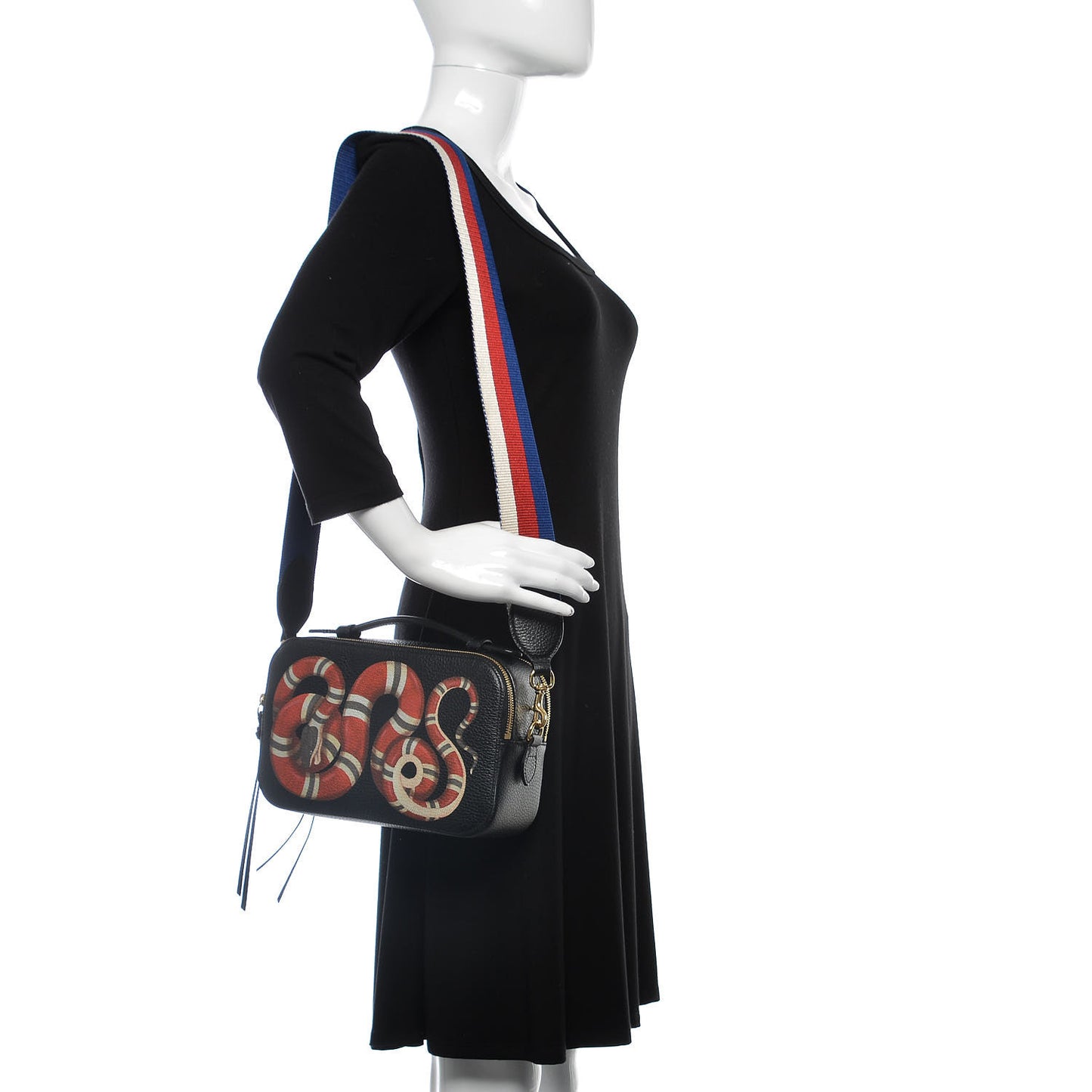 Grained Calfskin Sylvie Web Kingsnake Small Camera Bag Black Multicolor