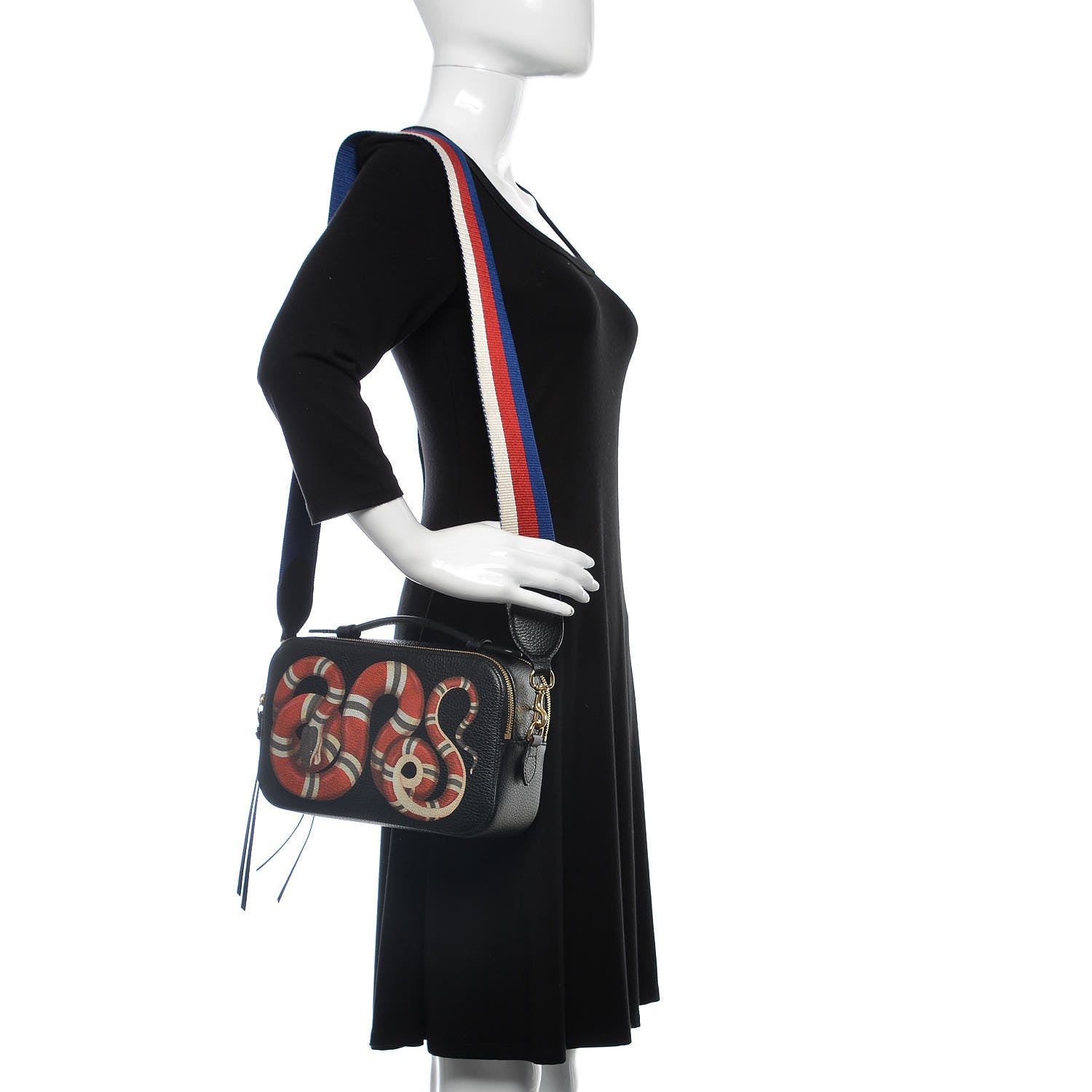 Gucci Grained Calfskin Sylvie Web Kingsnake Small Camera Bag Black Multicolor 2 of 10