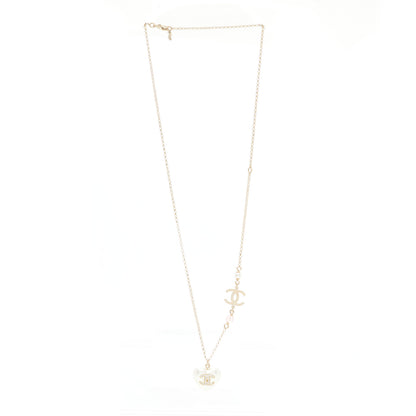 Chanel Resin Crystal CC Heart Necklace Pearly White Gold 3 of 6