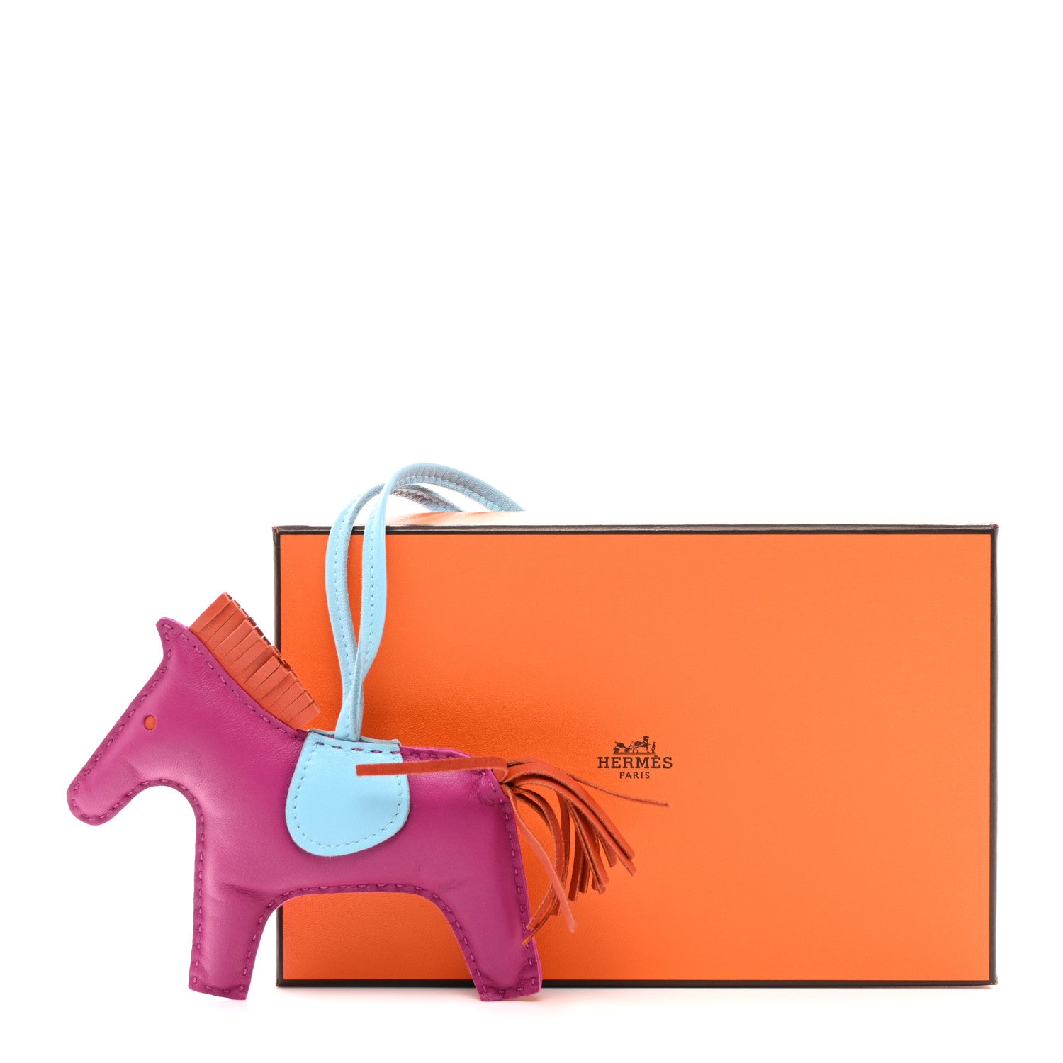 Hermes Milo Lambskin Grigri Rodeo Horse Bag Charm MM Rose Pourpre Cornaline Celeste 5 of 5