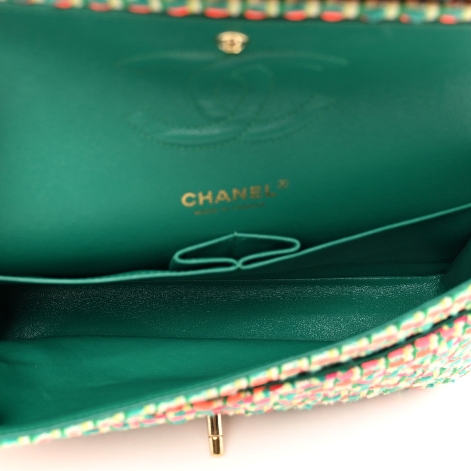 Chanel Tweed Quilted Medium Double Flap Green Multicolor 5 of 9