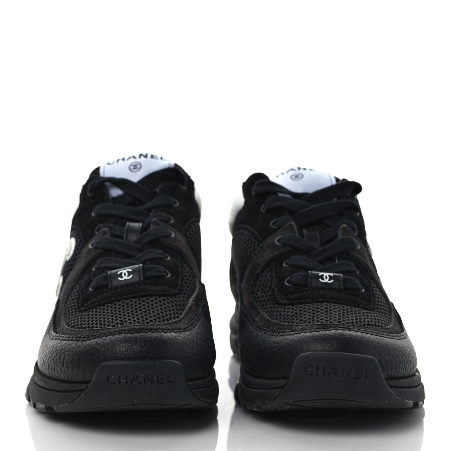Mesh Suede Grained Calfskin Womens CC Sneakers 39 Black White