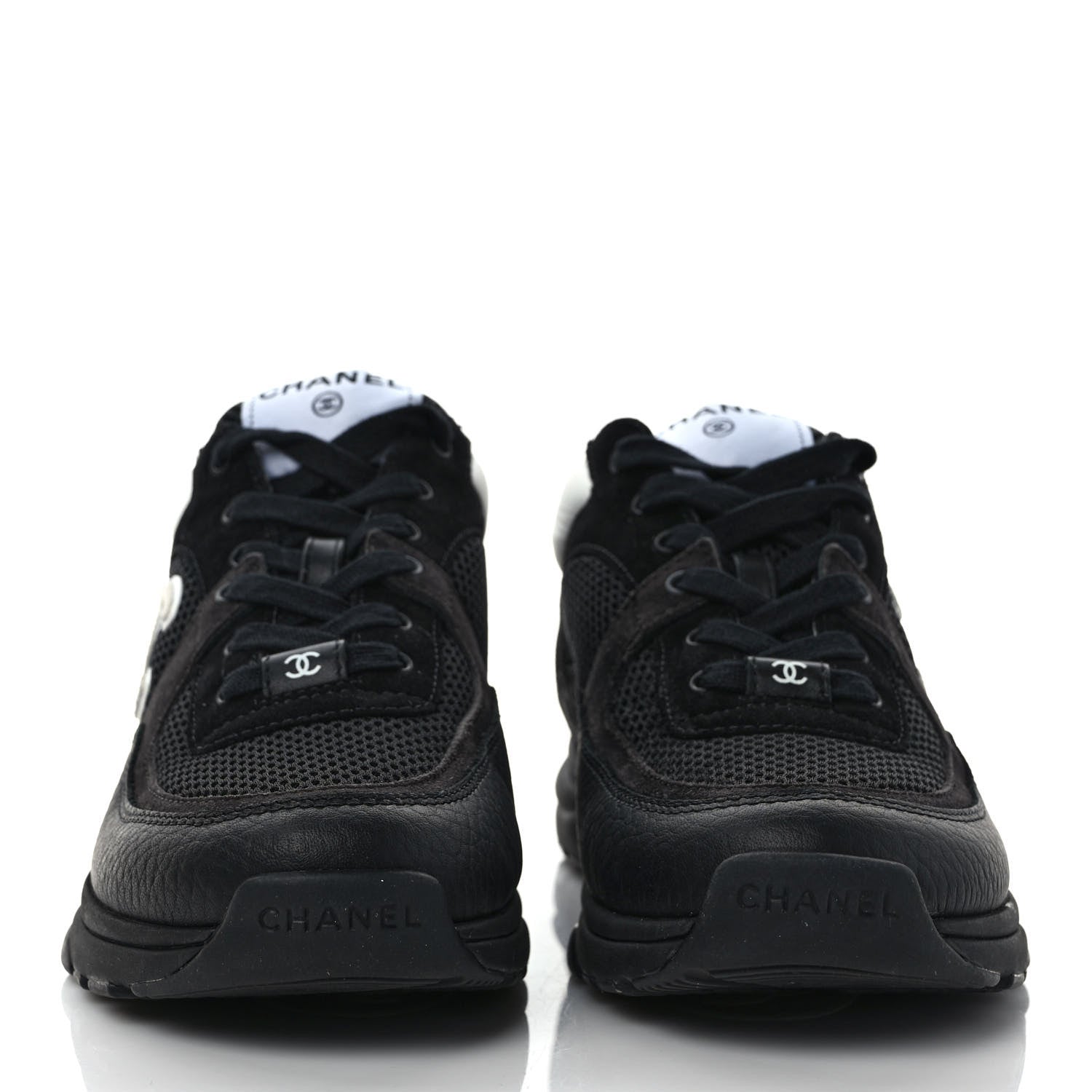 Chanel Mesh Suede Grained Calfskin Womens CC Sneakers 39 Black White 2 of 9
