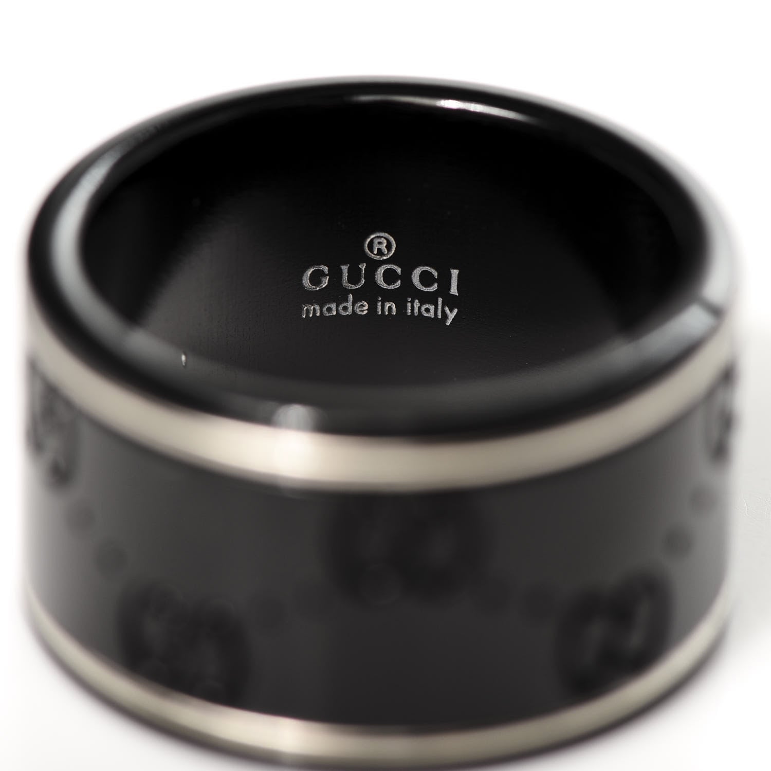 Gucci Black Synthetic Corundum 18K White Gold 12mm Icon Band Ring 55 7.25 4 of 5