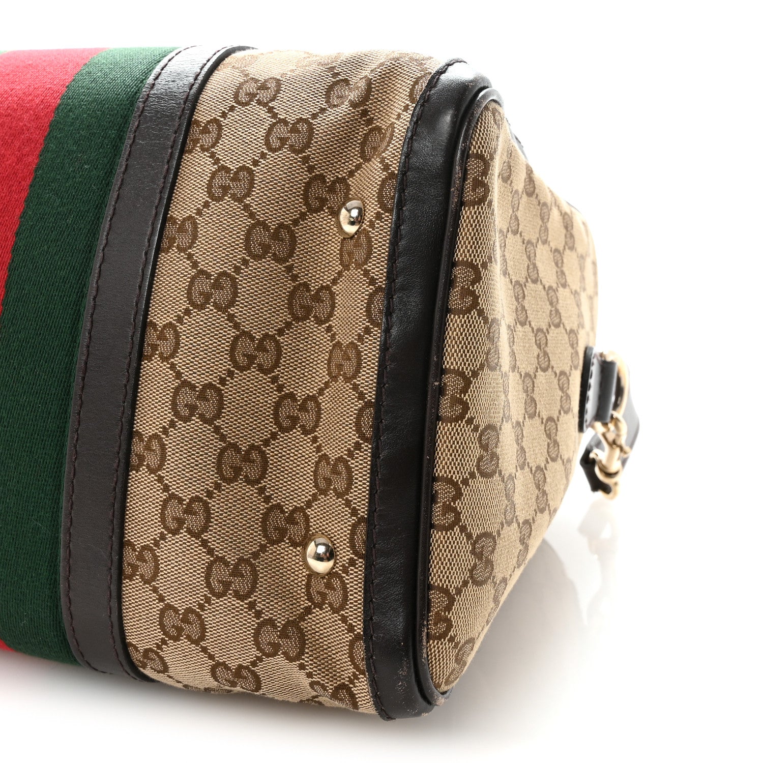 Gucci Monogram Selleria Calfskin Vintage Web Medium Boston Beige Ebony Cocoa 10 of 10