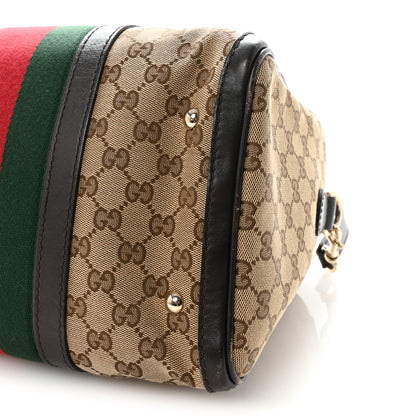 Gucci Monogram Selleria Calfskin Vintage Web Medium Boston Beige Ebony Cocoa 10 of 10