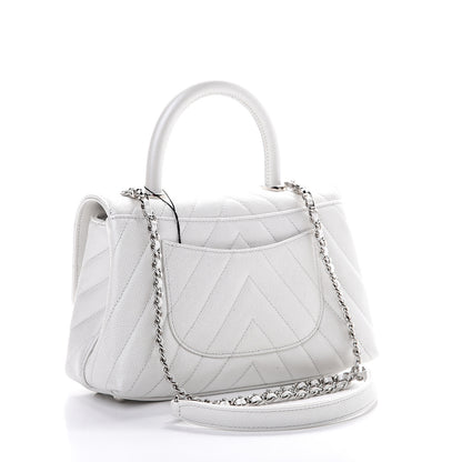 Chanel Iridescent Caviar Chevron Quilted Mini Coco Handle Flap White 2 of 10