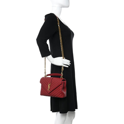 Saint Laurent Sheepskin Matelasse Chevron Monogram Medium College Bag Opyum Red 2 of 11