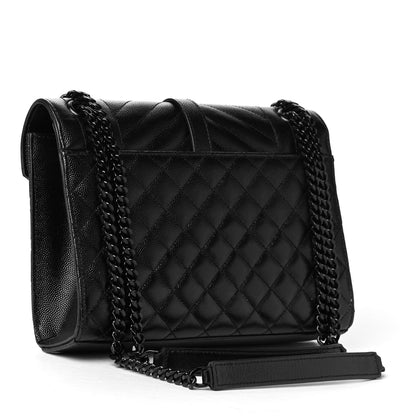Saint Laurent Grain De Poudre Textured Mixed Matelasse Triquilt Medium Monogram Satchel Black 2 of 4